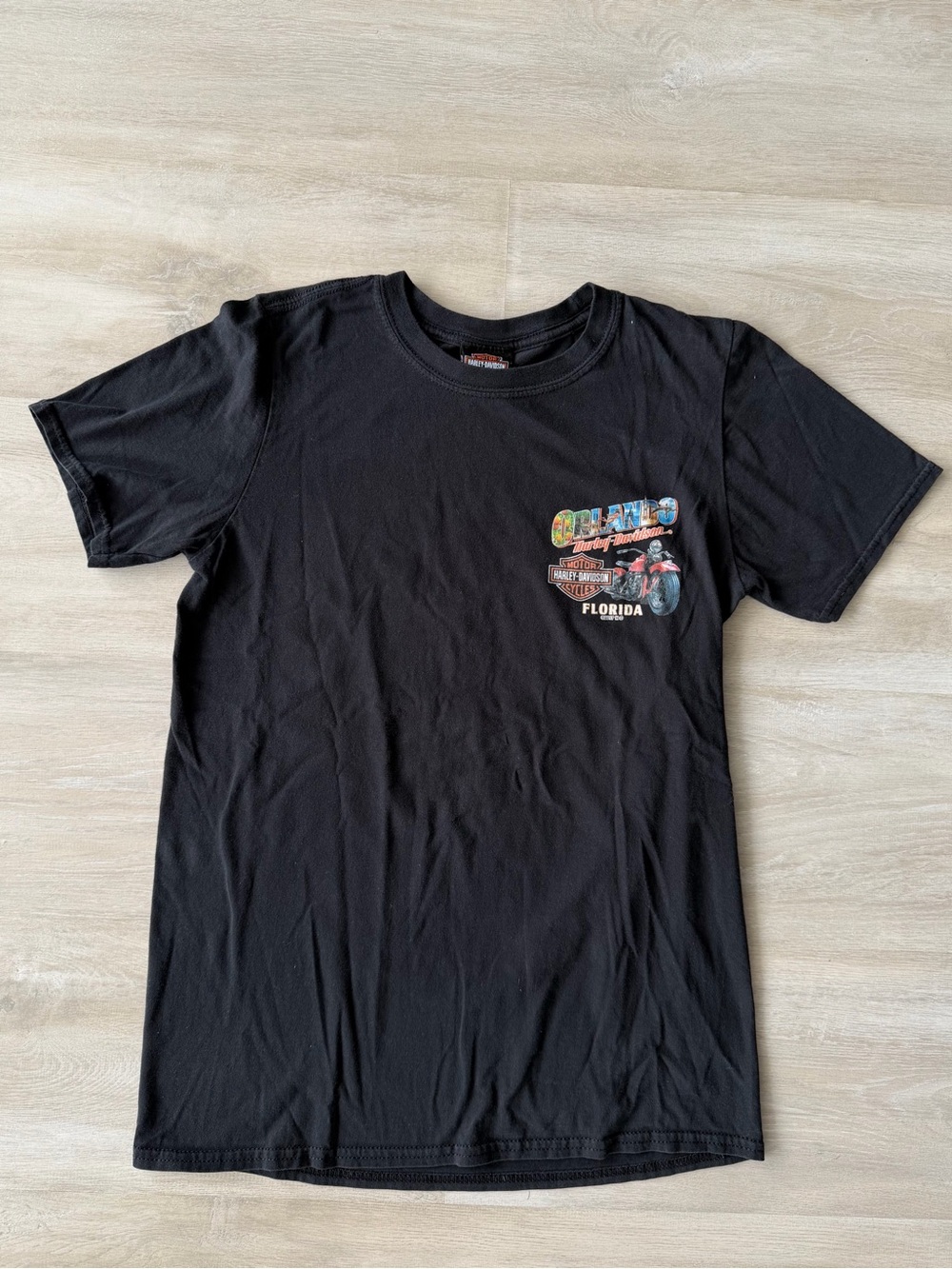 Harley-Davidson Black Short Sleeve Tee with Colorful Florida Chest Graphic